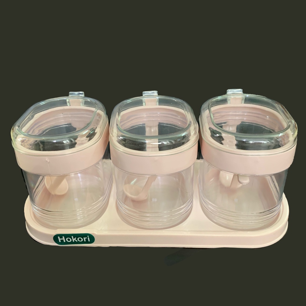 Bộ Hũ Gia Vị Cao Cấp HOKORI Kèm Thìa Chất Liệu Nhựa PP Nguyên Sinh An Toàn Sức Khỏe Người Dùng