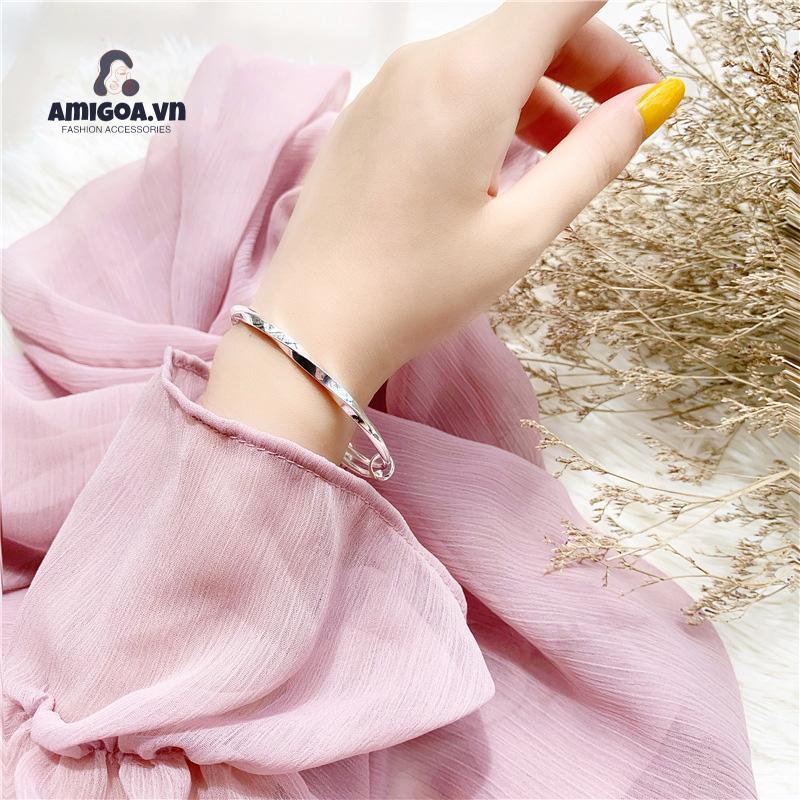 ✨✨ Vòng tay bạc s925 sterling mạ điện kiểu gợn sóng có thể điều chỉnh dành cho nữ