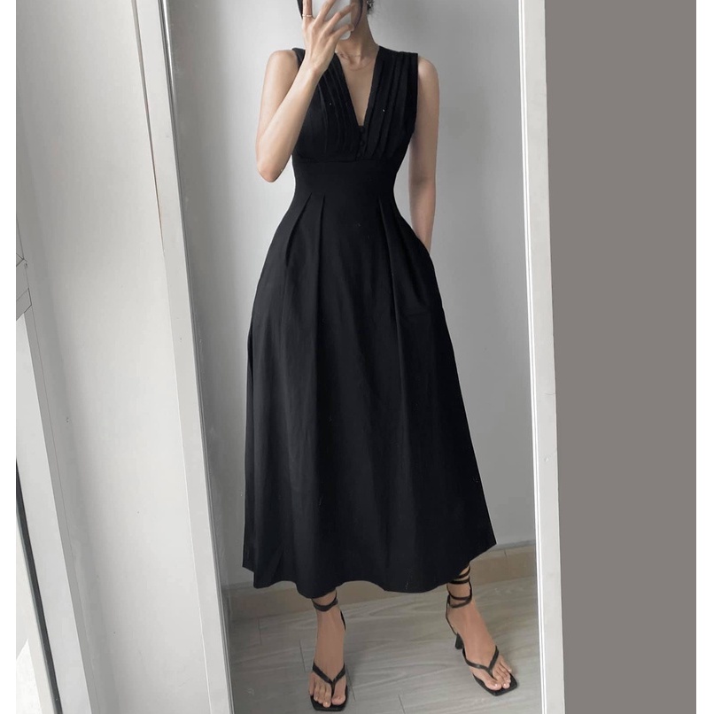 Đầm đi tiệc cao cấp thiết kế dáng xòe, midi, xếp ly ngực - Anna Dress