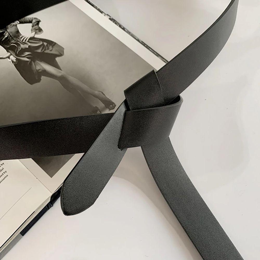 Dây Thắt Lưng Da PU Màu Đen Có Thể Điều Chỉnh Thắt Nút Thời Trang