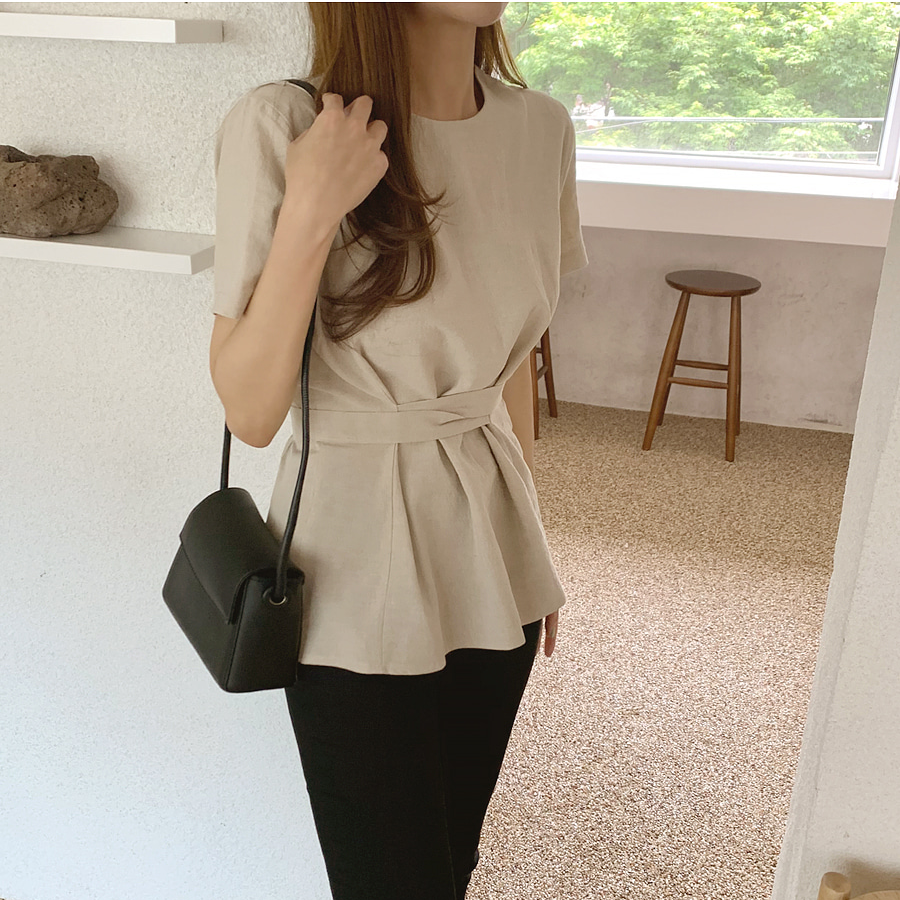 SUXI Áo Sơ Mi Công Sở Nữ Cổ Tròn Ngắn Tay Kiểu Hàn Quốc