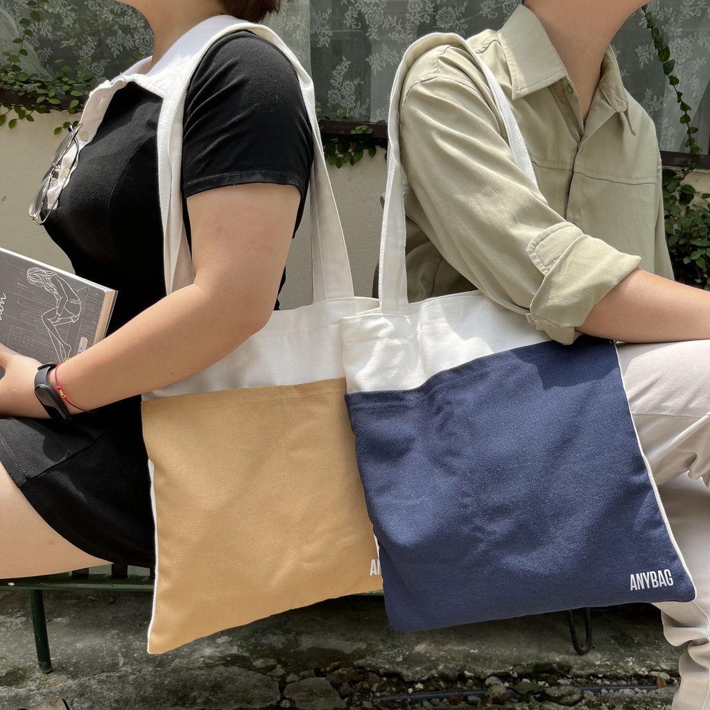 Túi tote vải canvas dáng dọc phối màu thời trang ANYBAG