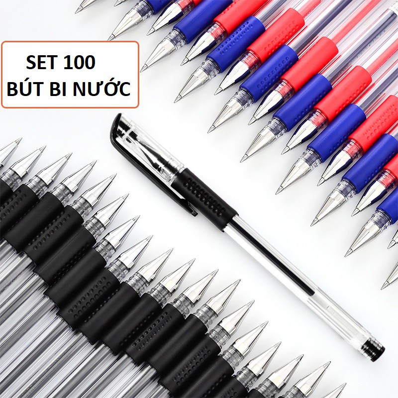 Combo 100 chiếc bút bi nước nhiều màu: Xanh, Đen, Đỏ