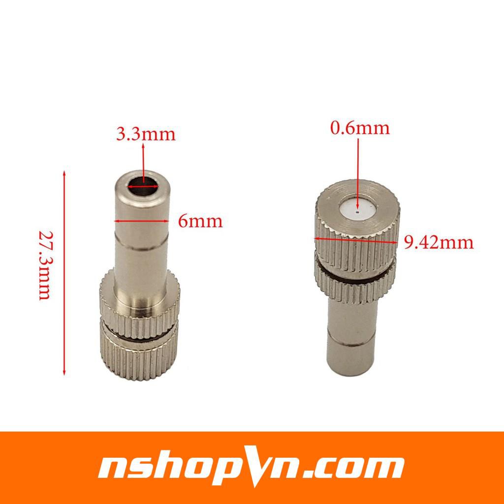 Đầu béc phun sương ống 6mm lỗ 0.3mm - 0.4mm - 0.5mm - 0.6mm