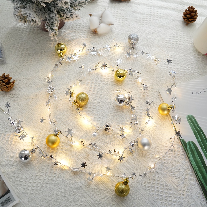 Dây đèn LED trang trí quả cầu và ngôi sao lãng mạn dành cho trang trí Giáng Sinh DIY