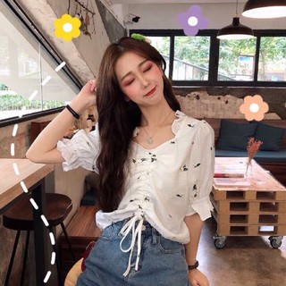 🔥Áo kiểu voan rút dây hoa nhí