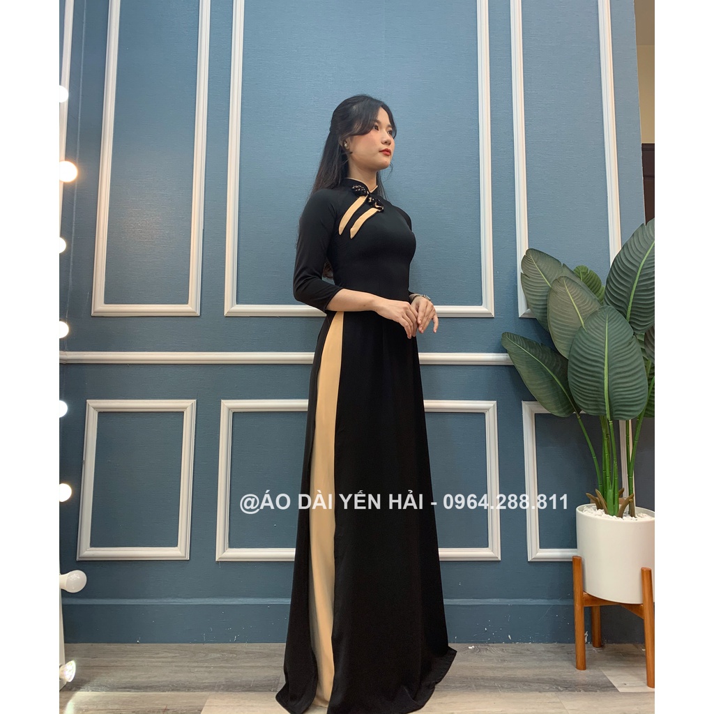 Áo dài truyền thống màu đen chất lụa thái tuấn | Áo dài Yến Hải | HT8