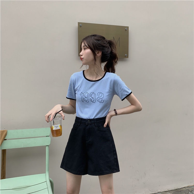 Quần Short Denim Lưng Cao Ống Rộng Màu Trắng Thời Trang Mùa Hè Phong Cách Hàn Quốc Mới Cho Nữ