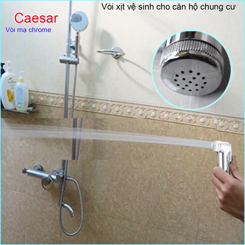 Vòi xịt vệ sinh Caesar KAG-BS304CW màu inox giữ nước và vòi rửa chiu áp lực mạnh chung cư nhà cao tầng siêu bền sử dụng