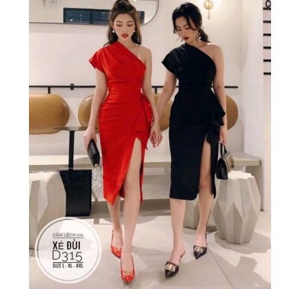Đầm tiệc big size lệch vai xẻ đùi từ 60kg-90kg