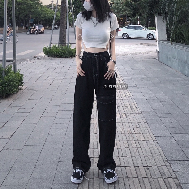 [ẢNH THẬT ĐỘC QUYỀN REPLEI1986] Quần jeans suông đen 230 | BigBuy360 - bigbuy360.vn