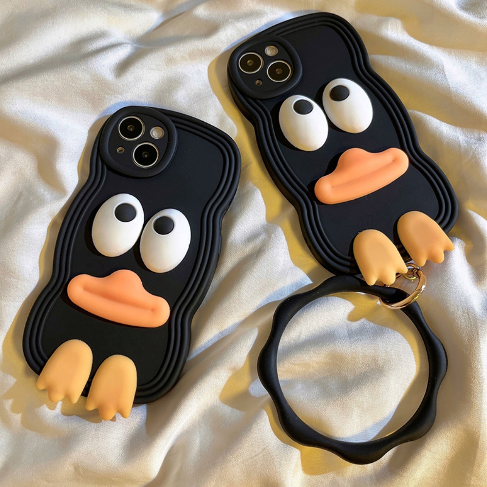 Ốp Điện Thoại Silicon Dẻo Hình Chú Vịt Mắt To Kèm Vòng Đeo Tay Cho Apple Iphone 14max 12 13promax xr / xs 11promax