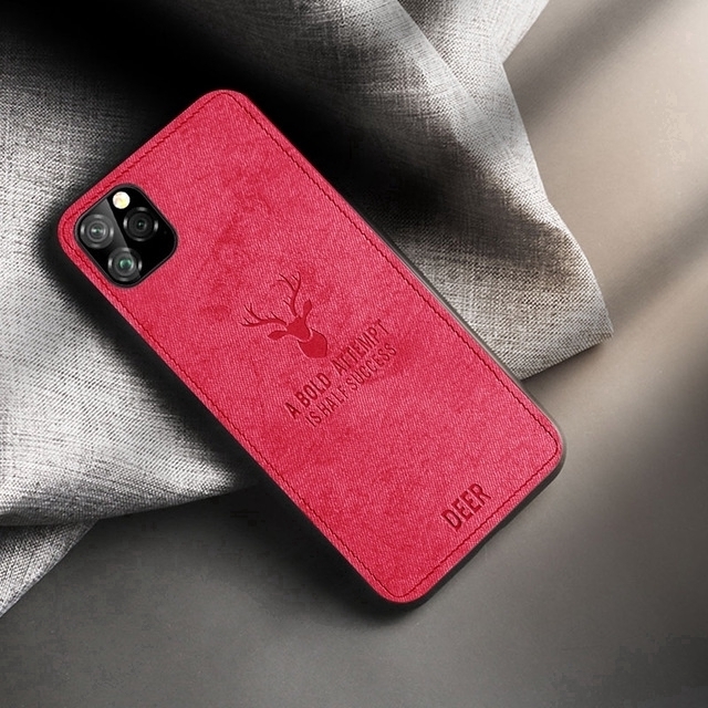 Ốp điện thoại silicone bọc vải họa tiết hình con nai thích hợp cho iphone 11 pro max