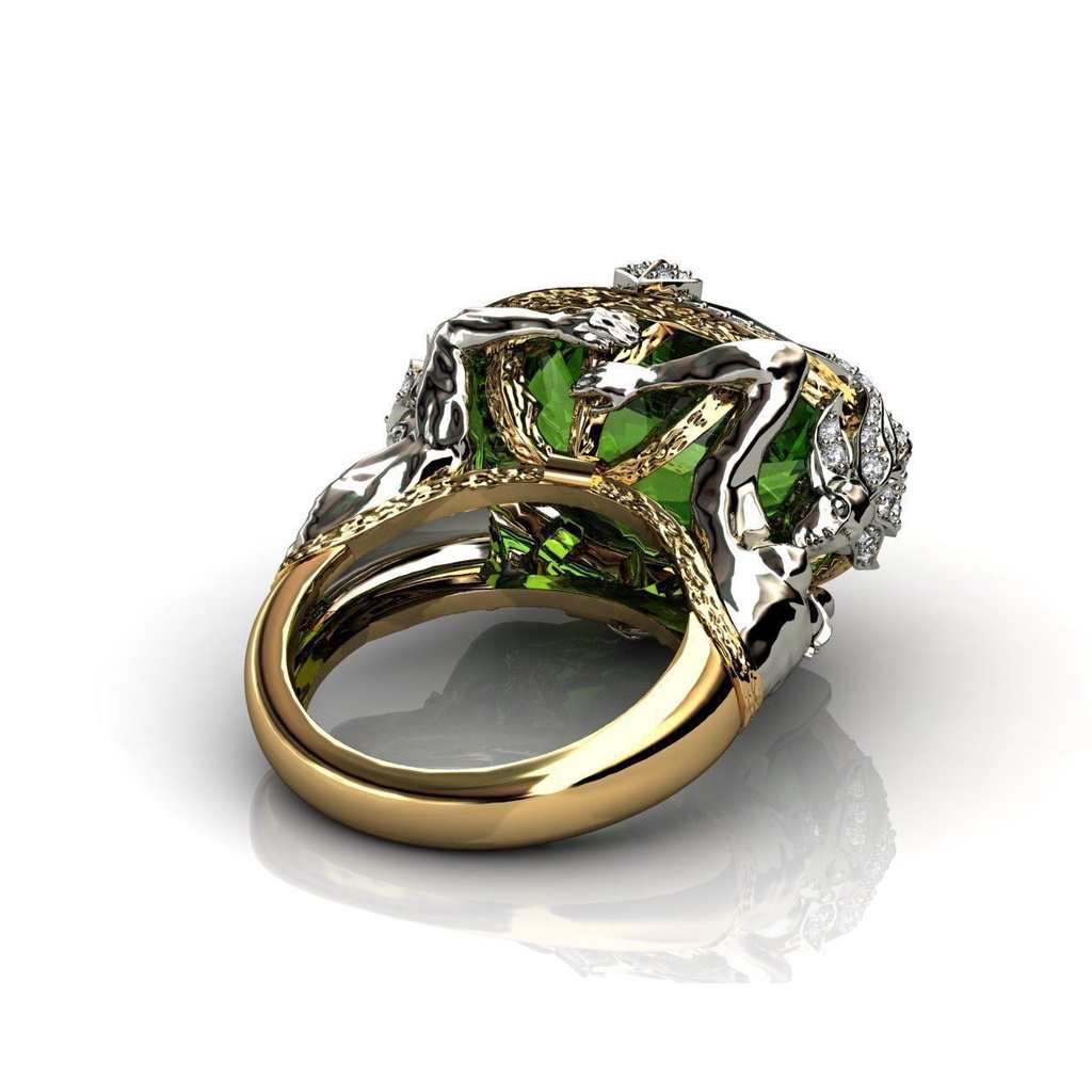 Nhẫn Bạc Đính Đá Zircon Màu Xanh Lá Cây Phong Cách Châu Âu Sang Trọng Thời Trang Cho Nữ