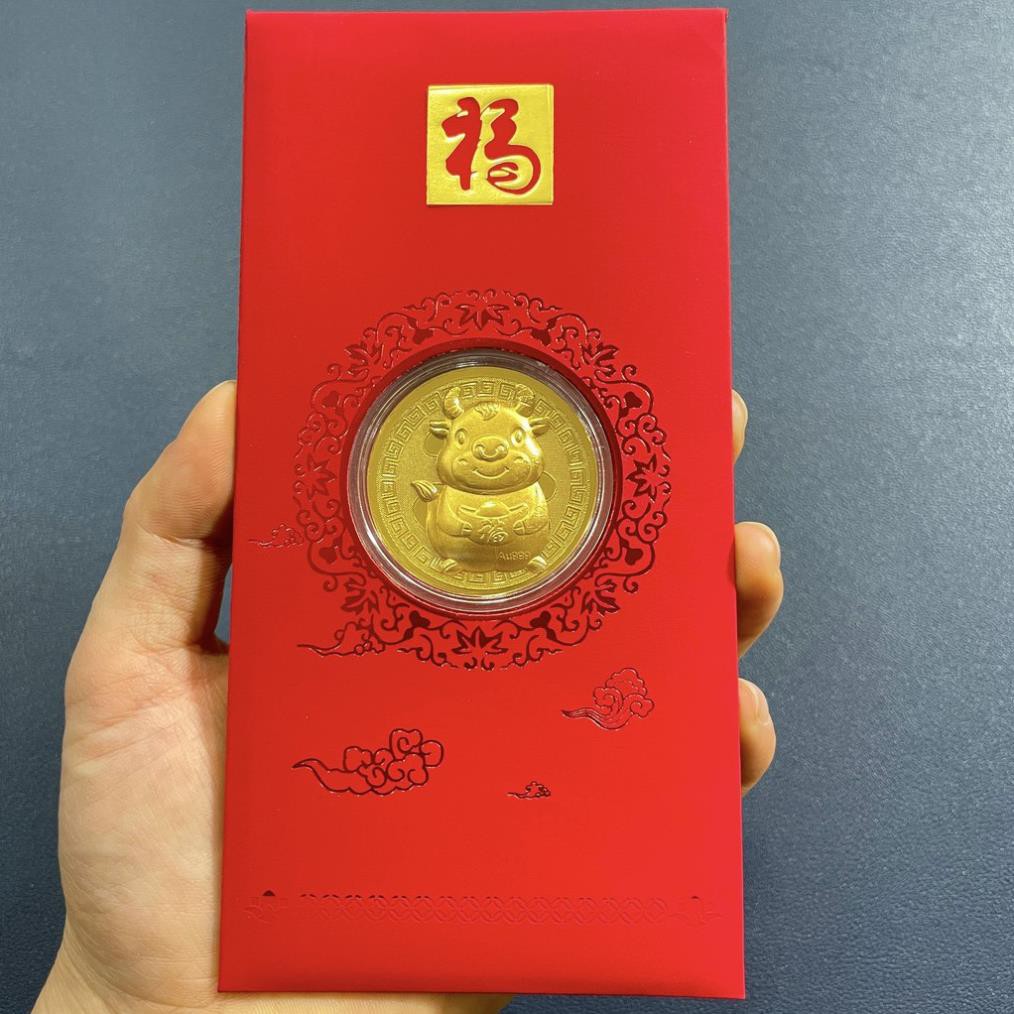 BAO LÌ XÌ TRÂU MẠ VÀNG 24K HỒNG KÔNG