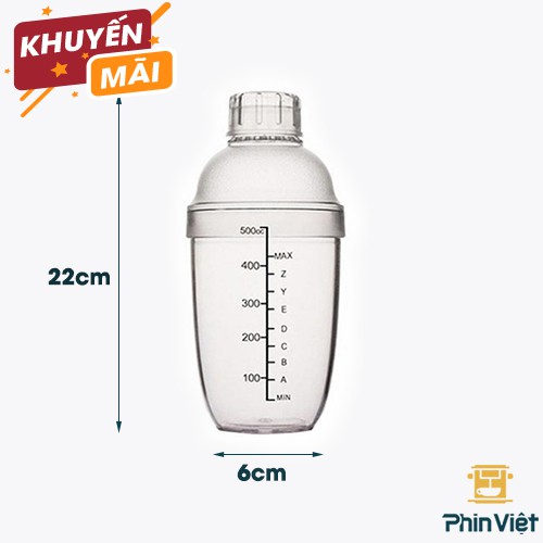 Bình shaker lắc cafe cocktail nhựa 550ml có vạch số rõ ràng