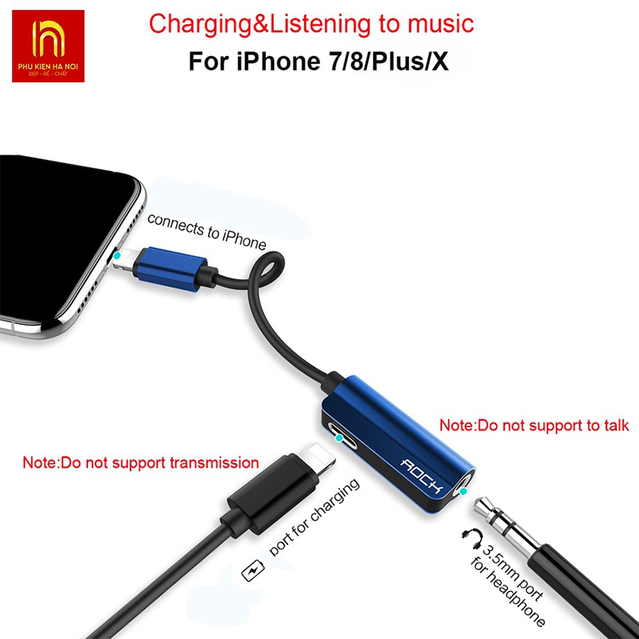 [ ROCK ] JACK CHUYỂN TAI NGHE VỪA SẠC VỪA NGHE NHẠC IPHONE 7/8/X - CHÍNH HÃNG