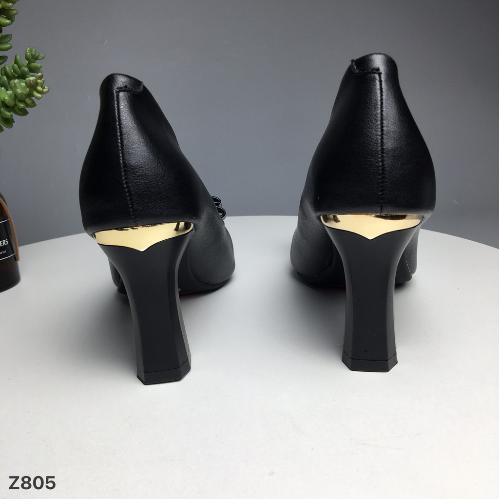 Giày công sở nữ BQ ❤️FREESHIP❤️ Giày cao gót mũi nhọn gắn nơ da mềm đế cao su 7cm GBZ805