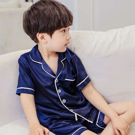 Bộ Pijama Lụa Trẻ Em Cộc Tay Cho Bé Trai Bé Gái Ngủ Mùa Hè từ 12 - 34kg Minchu - Bộ Đồ Ngủ Cao Cấp Mùa Hè Cho Bé