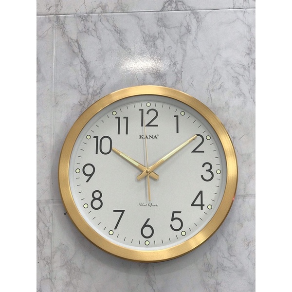 Đồng hồ treo tường tròn size 38cm, màu vàng có dạ quang ban đêm
