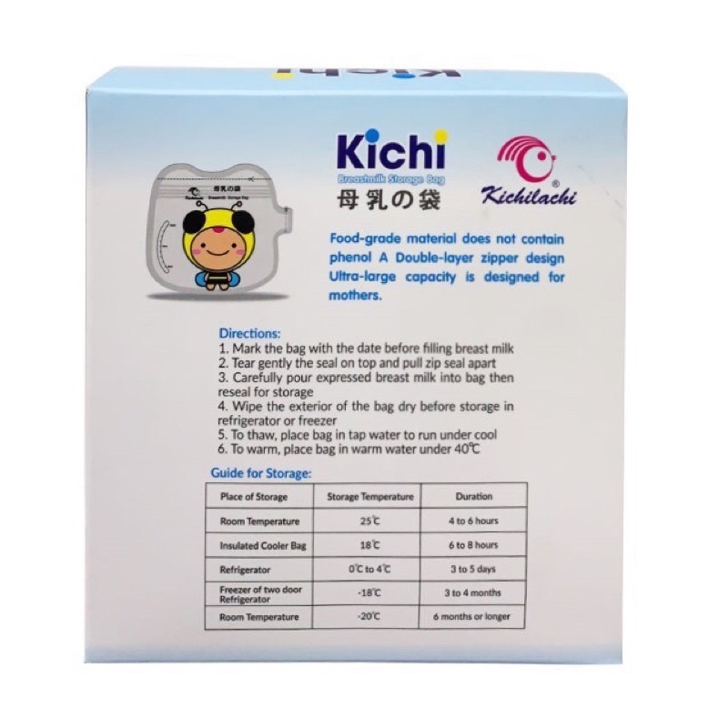 [HCM - CHÍNH HÃNG] Túi Trữ Sữa Kichilachi Hình Ong 120ml - Hộp 32 Túi Trữ Sữa