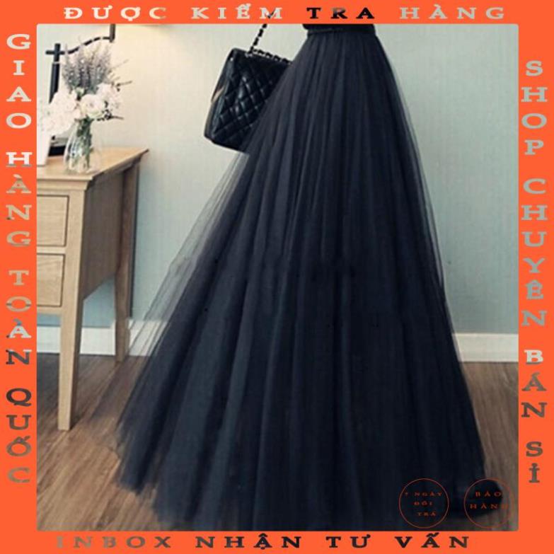 Chân váy nữ lưới dài xếp ly lưng cao thời trang haichdo