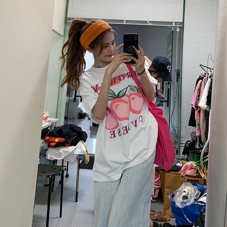 SUXI Áo Thun Ngắn Tay Dáng Rộng In Hình Trái Cây Phong Cách Cổ Điển Thời Trang Mùa Hè Cho Nữ