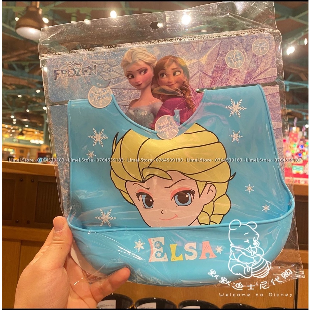 Khăn yếm ăn dặm silicon hình Mickey Minnie Frozen Car Stitch cho trẻ em bé trai gái Disney