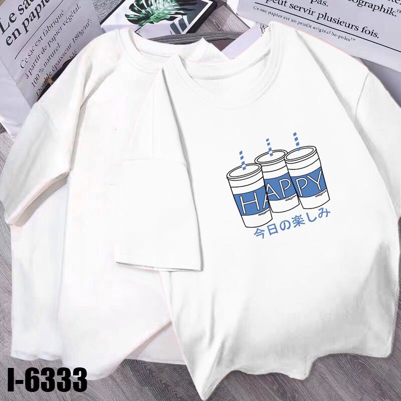 Áo Thun Nữ Unisex 3 Ly Nước HAPPY Tay lỡ form rộng