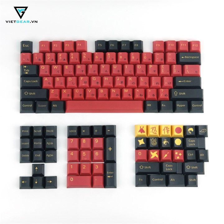 [Mã SKAMSALE03 giảm 10% đơn 200k] Bộ nút nhựa Cherry Red Samurai nhựa thick PBT in dyesub 128 nút cực đẹp