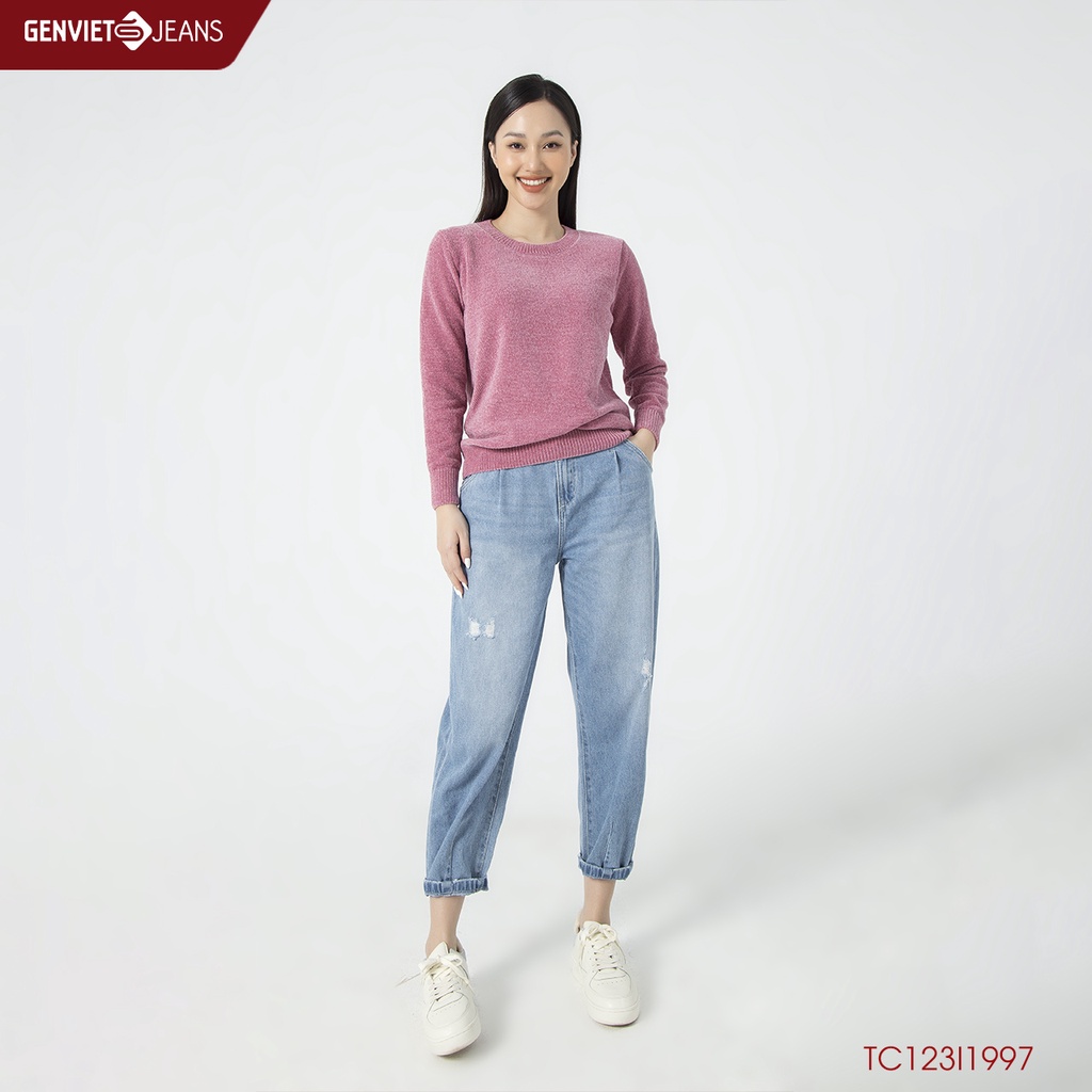 Áo Len Nhung Nữ Cổ Tròn Bo Gấu GENVIET TC123I1997 | BigBuy360 - bigbuy360.vn