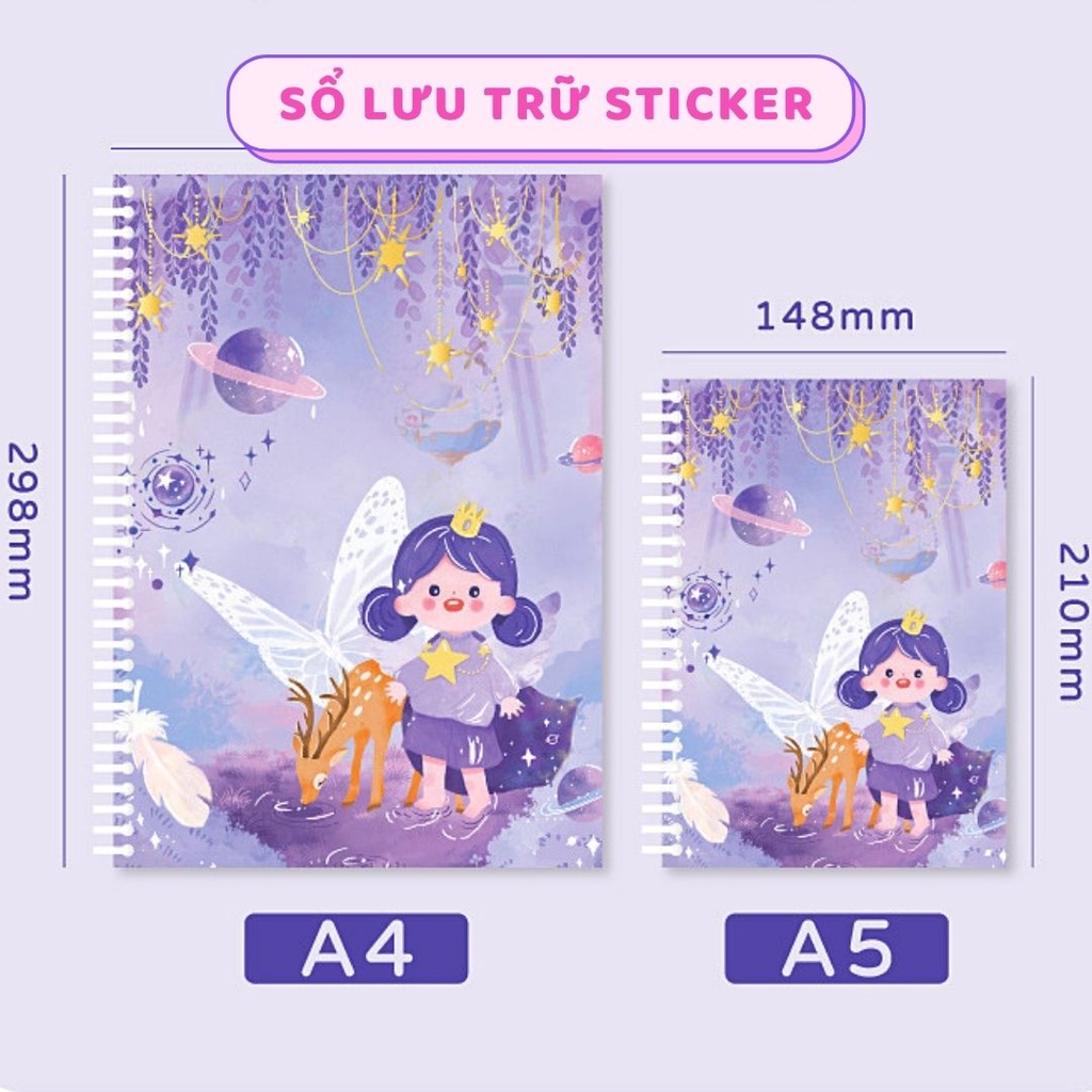 Sổ trống lưu trữ sticker 30 tờ A5 A4 gáy lò xo - Tặng kèm dụng cụ dán Stickerbosuashop