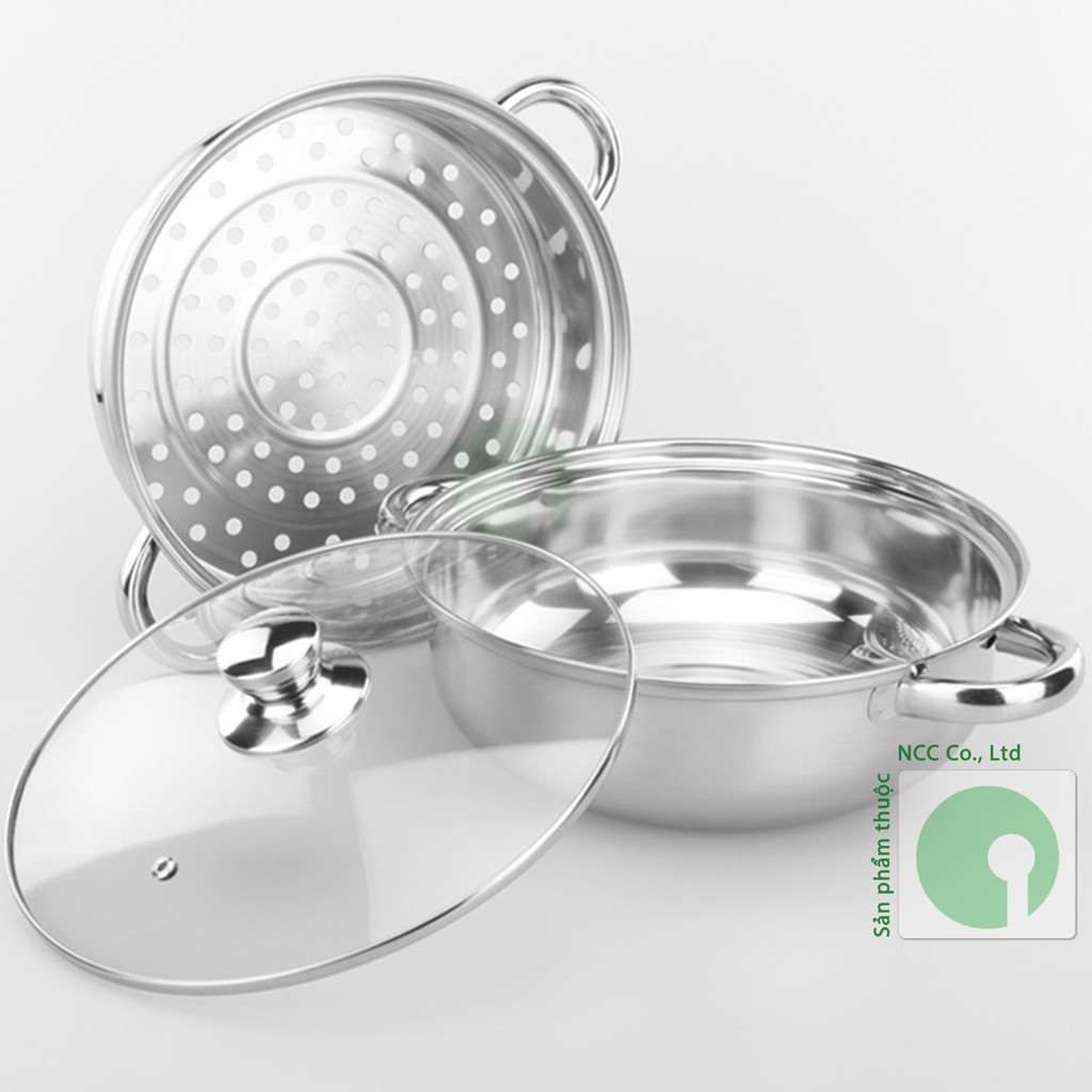 Nồi Hấp Xửng 2 Tầng Inox Mặt Kính 28cm - NLVQ-2497-NHX2