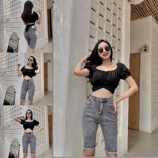 55-75kg Quần ngố jean giãn xám Bigsize