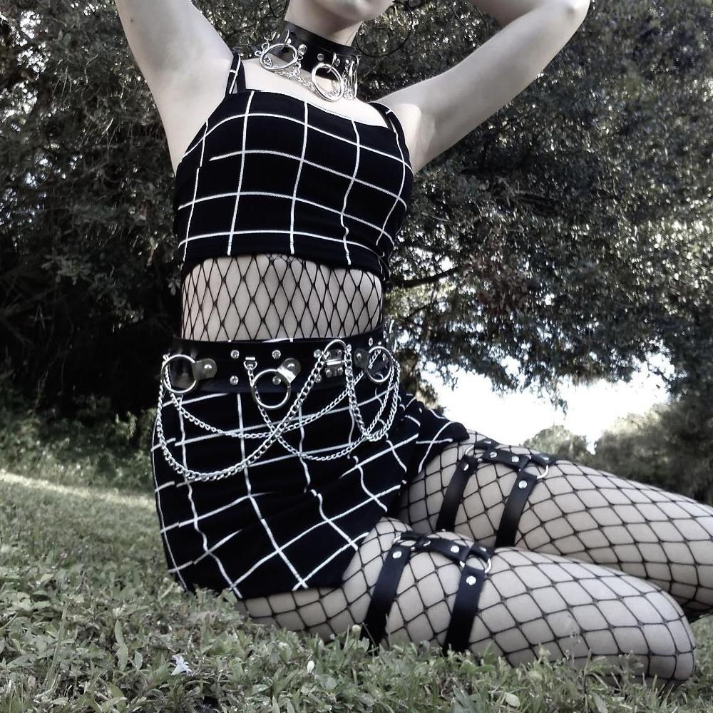 Dây Nịt Đùi Bằng Da Co Giãn 2 Hàng Nhiều Màu Sắc Có Thể Điều Chỉnh Phong Cách Gothic