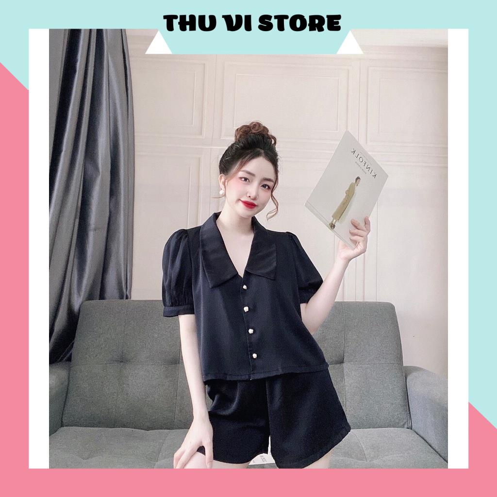 Đồ Bộ Nữ, Đồ Mặc Nhà, Set Bộ Áo Tay Ngắn Cổ Sen Quần Sọc Chất Lụa Satin Màu Sắc Tươi Trẻ Thời Trang Trẻ Trung Cho Bạn Nữ | BigBuy360 - bigbuy360.vn