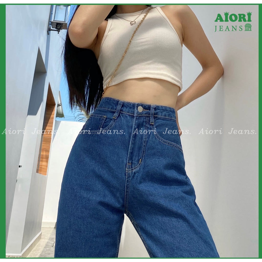 Quần Jeans Nữ, Quần Bò Nữ Aiori Ống Rộng Cạp Cao Trơn Kiểu Bò Suông Phong Cách Thời Trang Hàn Quốc Ulzzang_Mã 004