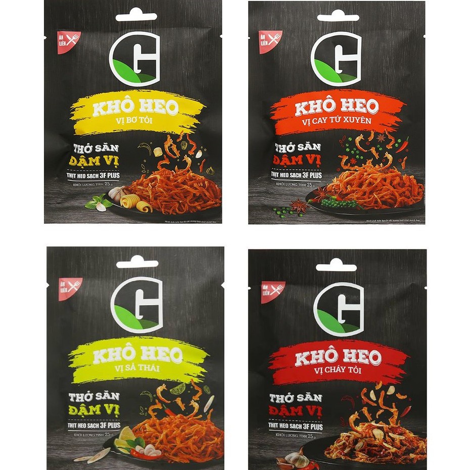 Khô heo G kitchen 25g đủ 6 vị Bơ Tỏi/ Sả Thái/ Cay Tứ Xuyên/ Cháy Tỏi/ Tom Yum/ Pho Mai Wasabi