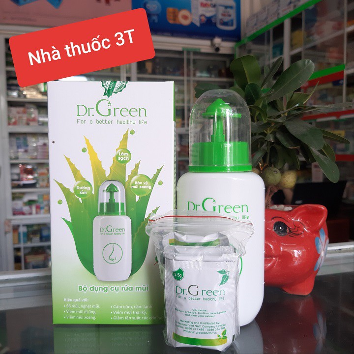 Bình rửa mũi Dr.Green tặng kèm 10 gói rửa mũi muối biển nha đam.