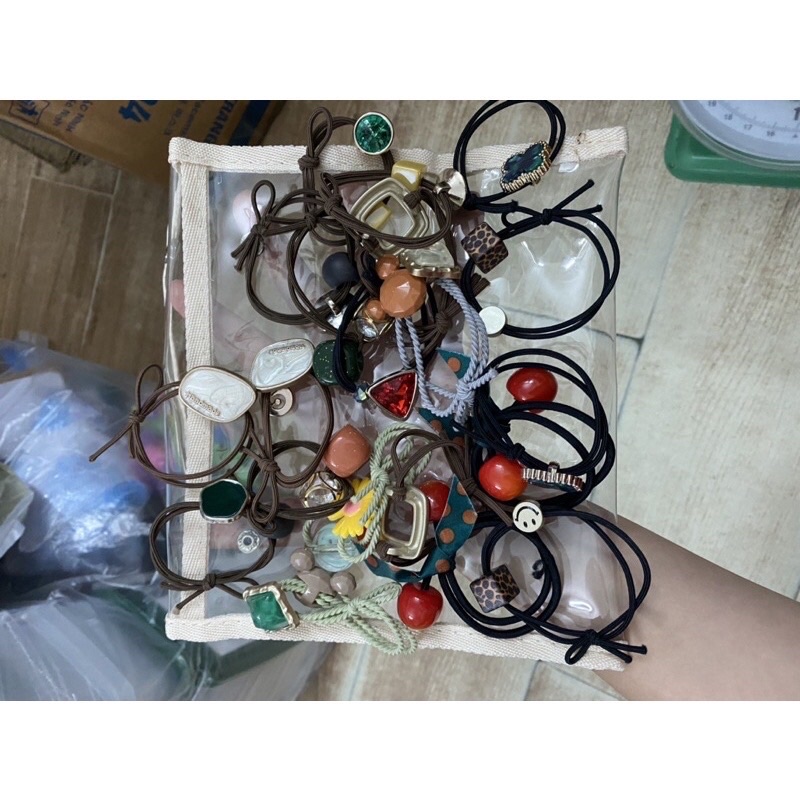 Sét 20 dây buộc tóc trong túi khuy bấm đủ mẫu