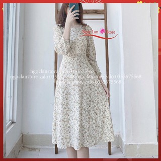 Đầm Dáng Xòe Hoa Cỏ Vintage Dài Tay [ Đủ size]