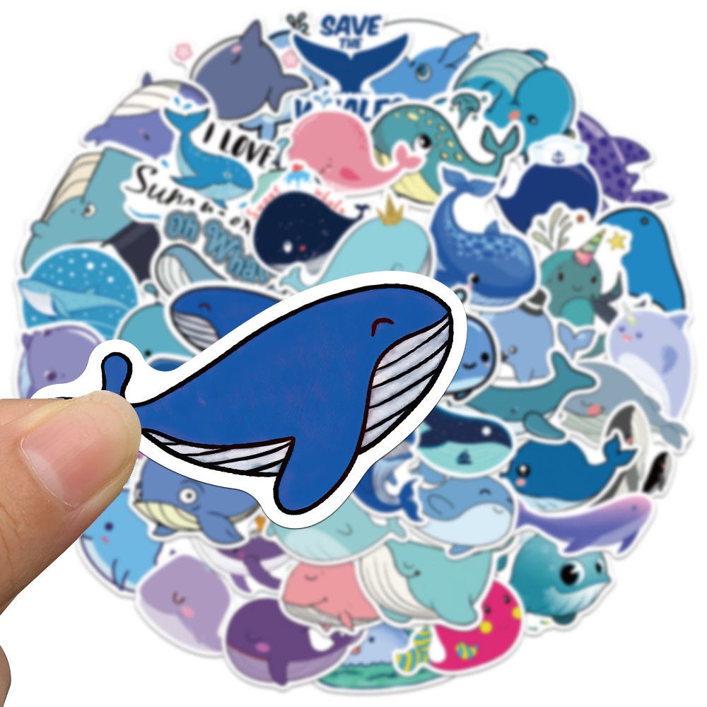 Set 50 Miếng Dán Hình Cá Voi Hoạt Hình Dễ Thương Trang Trí Đa Năng