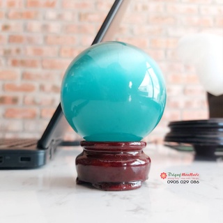 Quả cầu phong thủy đá mắt mèo xanh