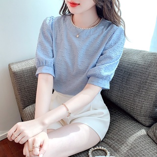 Áo Chiffon Tay Ngắn Phồng Cổ Đính Ngọc Trai Ngọt Ngào Thời Trang Mùa Hè Dành Cho Nữ