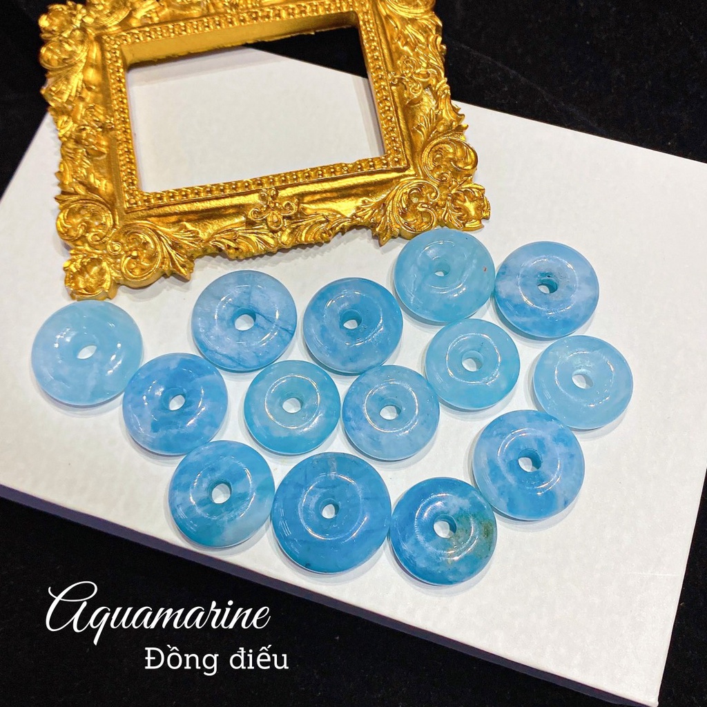 Mẫu hottrend Mặt dây chuyền đồng điêu aquamarine màu xanh tự nhiên vân đẹp, thu hút tiền tài-tài lộc- may mắn cho bản th