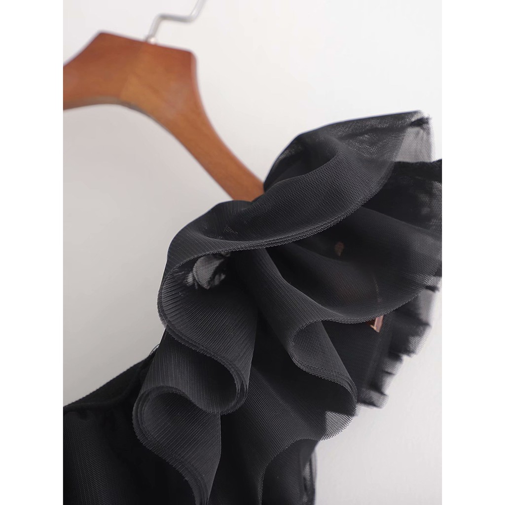 (Order) Áo bodysuit cổ voan bồng màu đen. Hàng TQXK, liên hệ người bán trước khi mua hàng. | BigBuy360 - bigbuy360.vn