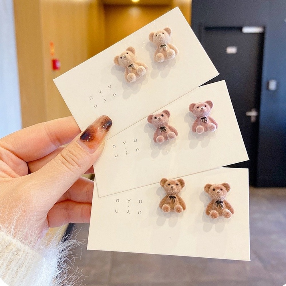 Khuyên Tai Hình Gấu Đính Nơ Dễ Thương Phong Cách Hàn Quốc