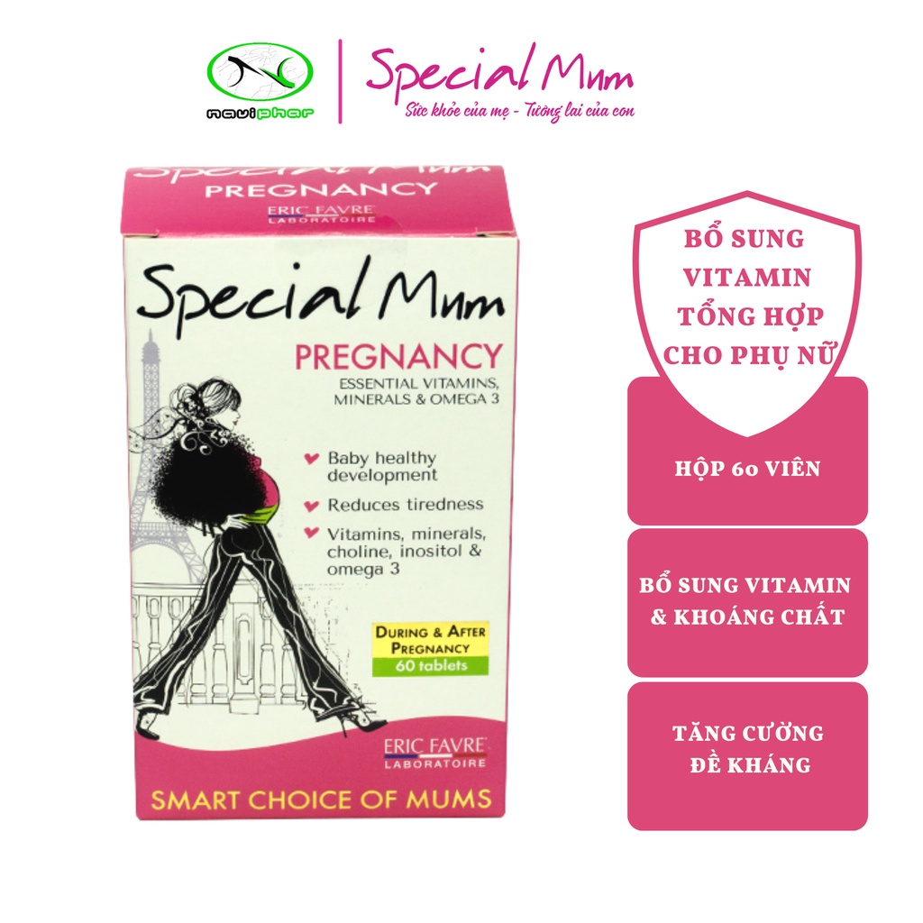 Viên Special Mum Pregnancy ♥ Bổ sung Vitamin tổng hợp cho mẹ bầu trước và sau sinh ♥ Hộp 60 viên nén [Eric Favre - Pháp]