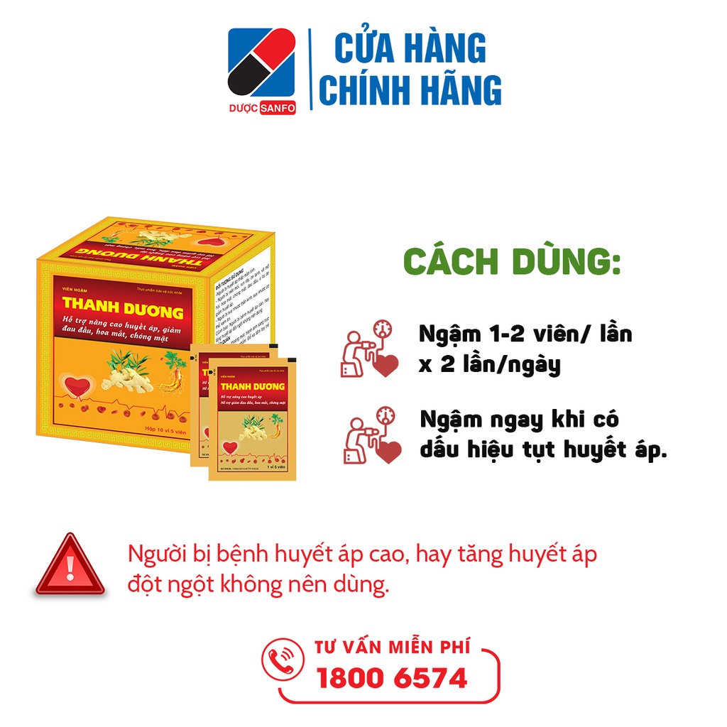 Viên ngậm thanh dương tăng cường huyết áp, giảm hoa mắt, chóng mặt, đau đầu, hộp 10 vỉ 5 viên