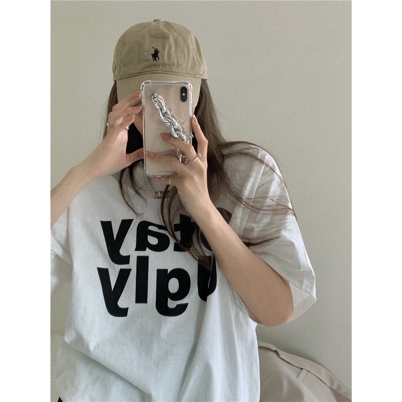 Áo Thun Nữ Tay Ngắn Cổ Tròn In Chữ Phong Cách Hàn Quốc